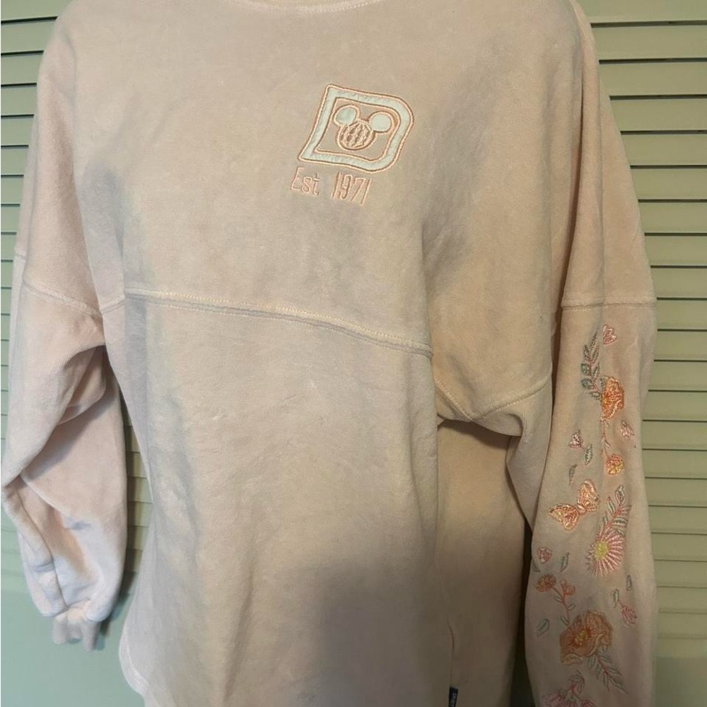 Disney Cream Long Sleeve Tee with Floral Embroidery
